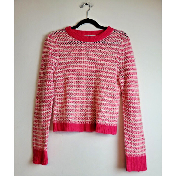 Wayf REVOLVE Womens Medium Sweater White‎ Pink Pullover Scoopneck Cropped Boxy - Picture 2 of 10